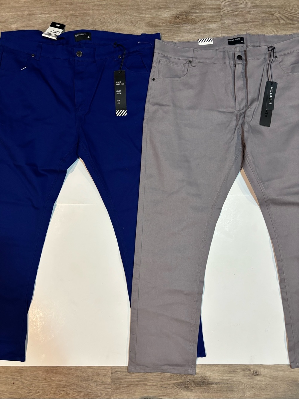 Lot of 2 Denim & Rivets Mens Stretch Pants Size 46 Royal Blue Gray NWT
